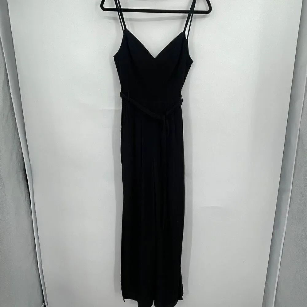 Lovers & Friends Black Belted Strappy Sleeveless Slit Wide Leg Jumpsuit Small